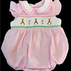 Easter Pink Gingham Baby Bubble with Bunny Embroidery